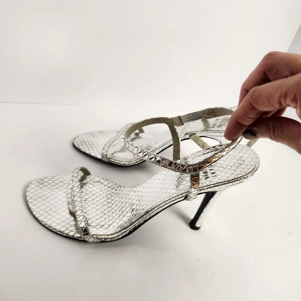 Stuart Weitzman Women's Classy Elegant‎ Stiletto Strappy Sandals Silver Size 9M